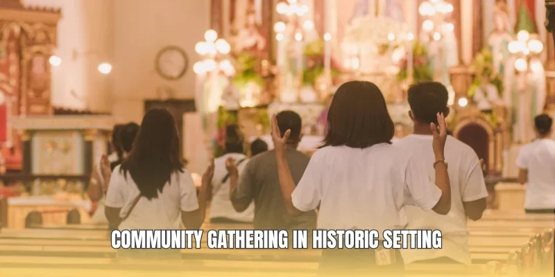 Community gathering in historic setting