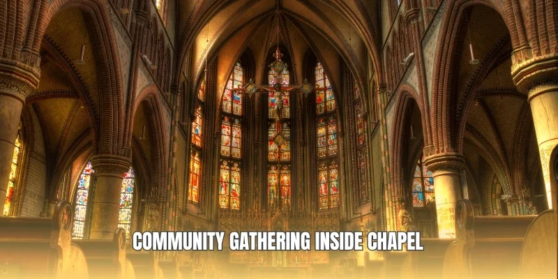 Community gathering inside chapel