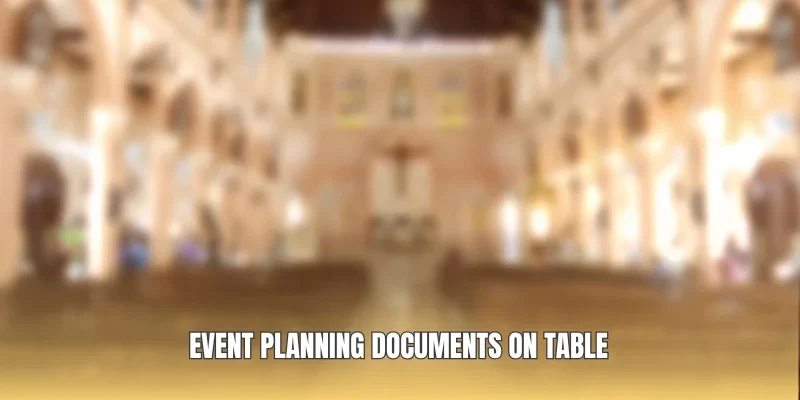 Event planning documents on table