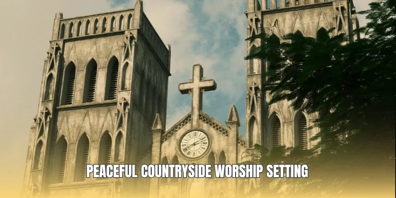 Peaceful countryside worship setting