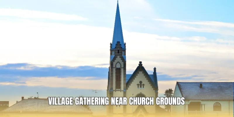 Village gathering near church grounds